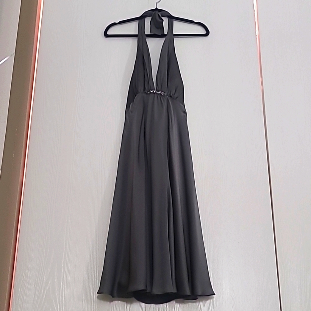 White House Black Market silk Halter Grey Dress Size 4